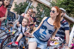 Woman and child on bike